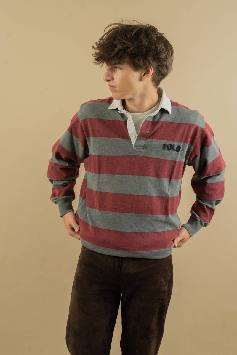 Vintage Polo Ralph Laurent Jumper Shirt Size M Brown Grey Striped Pattern Cotton 80S Gender Neutral von nonaClothingVintage