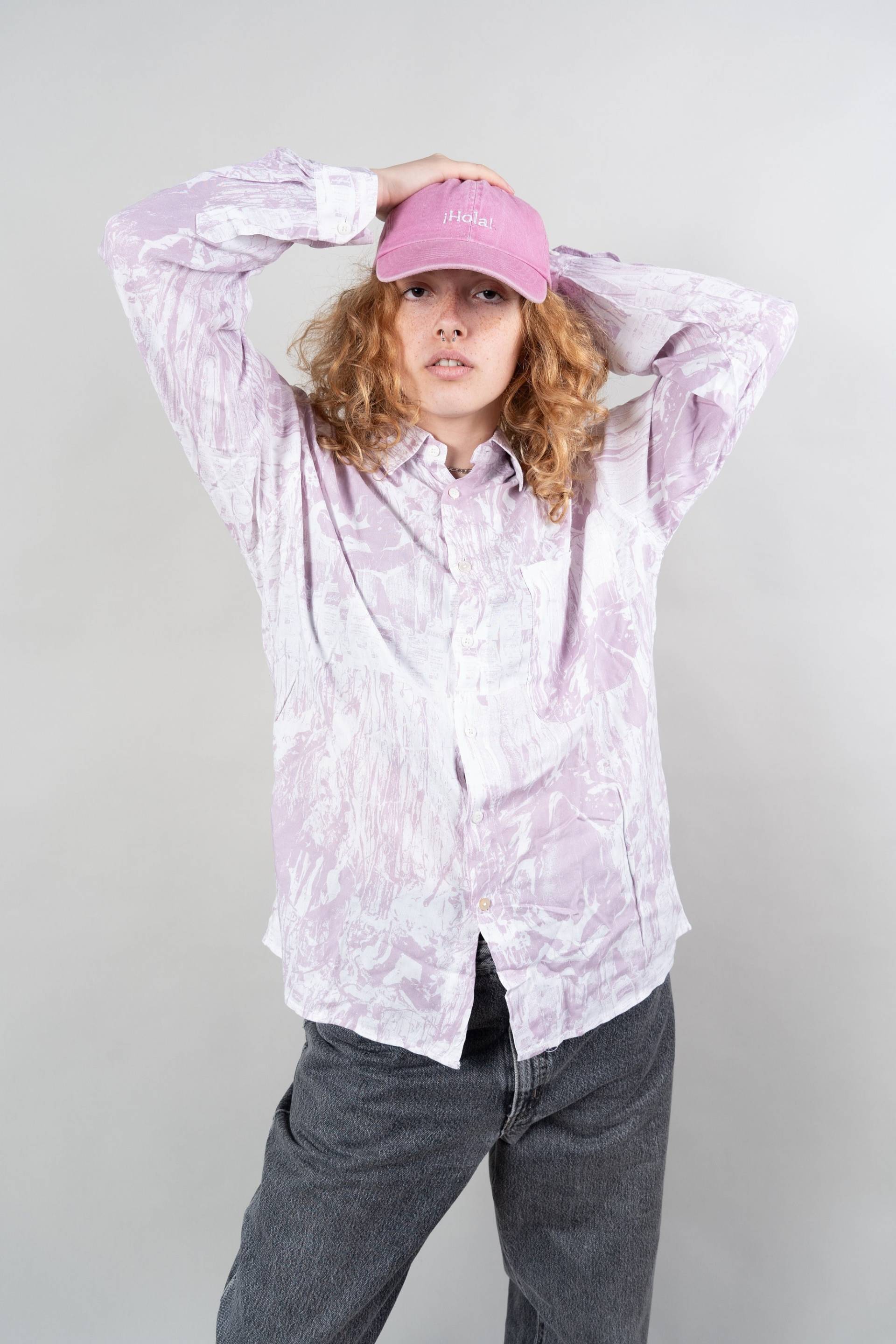 Vintage Printed Shirt Purple Brown Crazy Pattern Oversized Hard Cotton Gender Neutral 80S von nonaClothingVintage