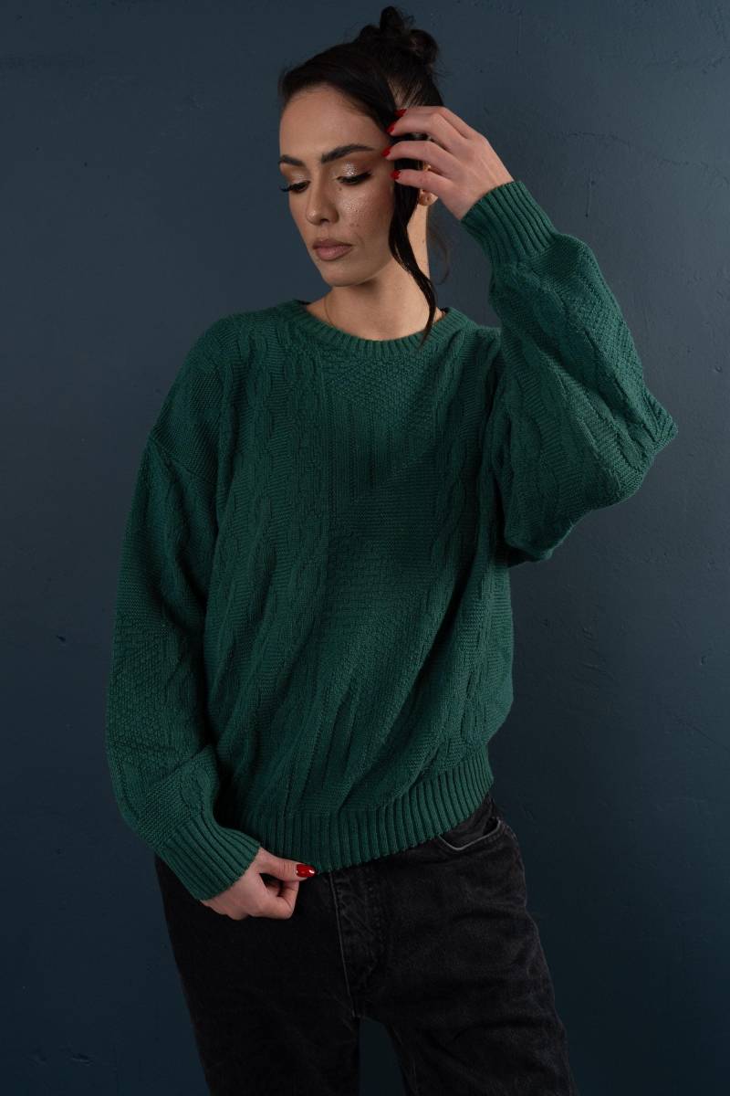 Vintage Pullover Sweater Size L Crazy Pattern Knit Sweater Jumper 80S 90S Green von nonaClothingVintage
