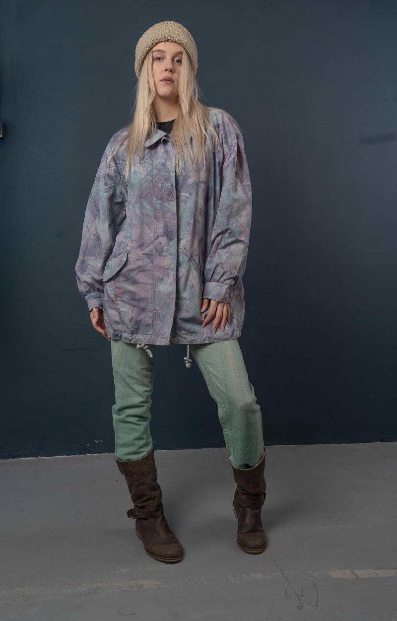 Vintage Purple Pastel Parka Jacket Abstract Crazy Pattern Puffer Size L 80S von nonaClothingVintage