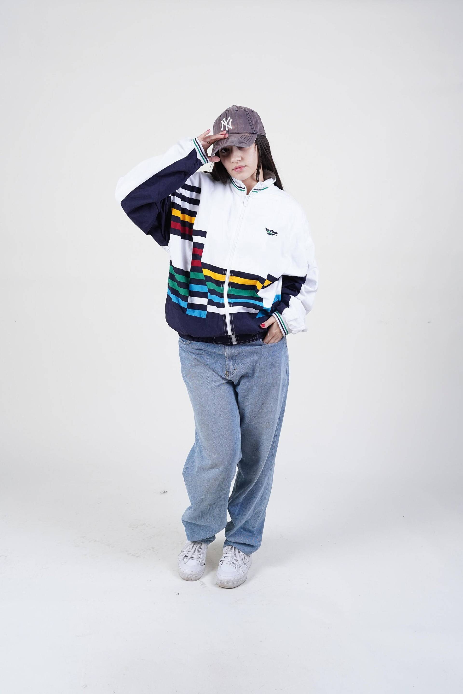 Vintage Reebok Sport Jacket Trainings White Size L 80S 90S von nonaClothingVintage