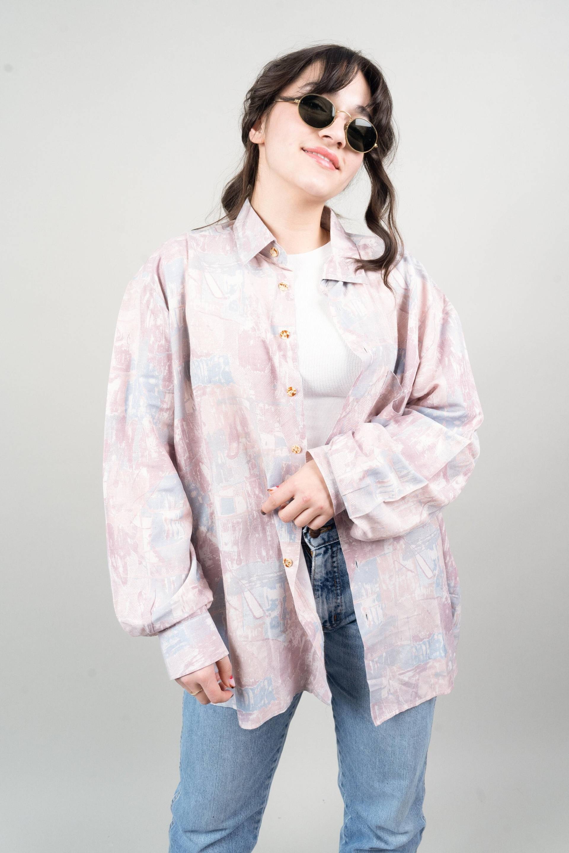 Vintage Shirt Printed Pastel Abstract Pattern Cotton Size L 80S 90S von nonaClothingVintage
