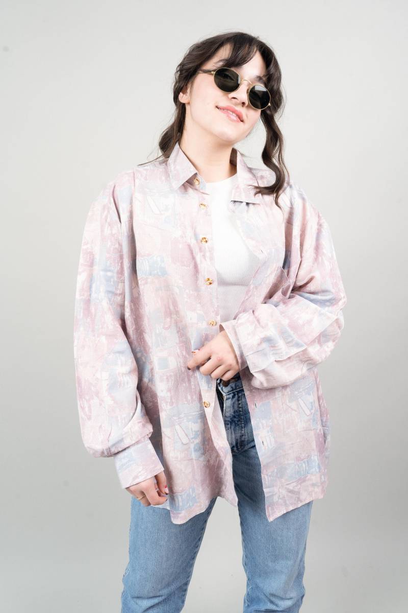 Vintage Shirt Printed Pastel Abstract Pattern Cotton Size L 80S 90S von nonaClothingVintage