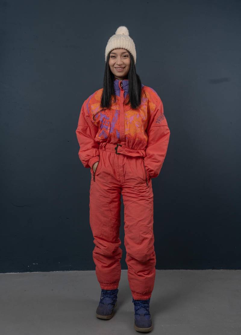 Vintage Ski Overall Funky Pastel Orange Crazy Abstract Pattern Size S 80S 90S Second Hand von nonaClothingVintage