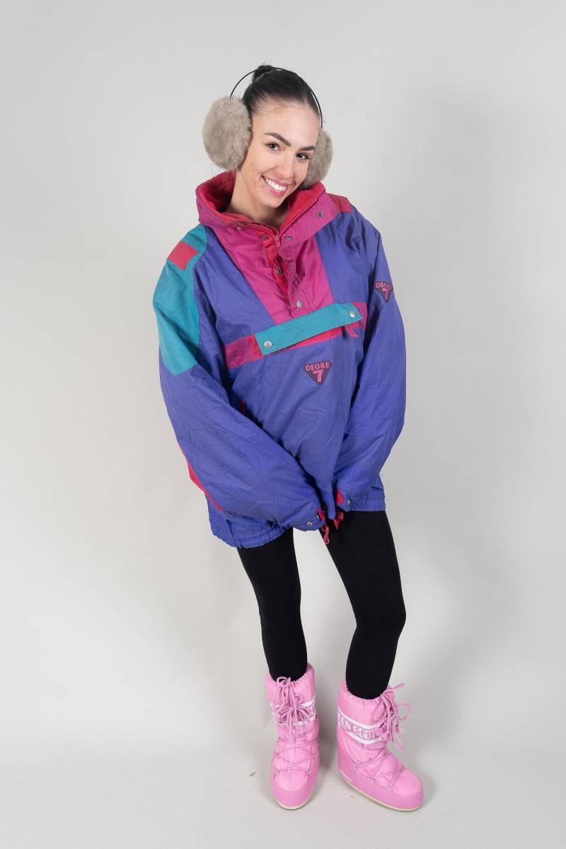 Vintage Ski Parka Purple Pink Oversized Crazy Pattern Jacket Neon Size Xl 80S von nonaClothingVintage