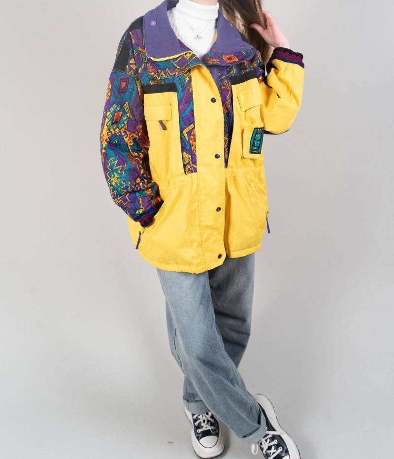 Vintage Ski Yellow Abstract Crazy Pattern Hoodie Size Xl Gender Neutral 80S von nonaClothingVintage
