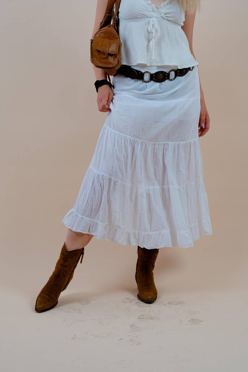 Vintage Skirt White Cotton Bohamian Style Lace Size M 90S Boho Chic Maxi von nonaClothingVintage