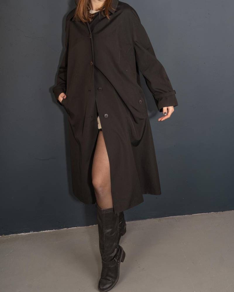 Vintage Trench Coat Black Overcoat Size M 80S 90S Second Hand Gender Neutral von nonaClothingVintage