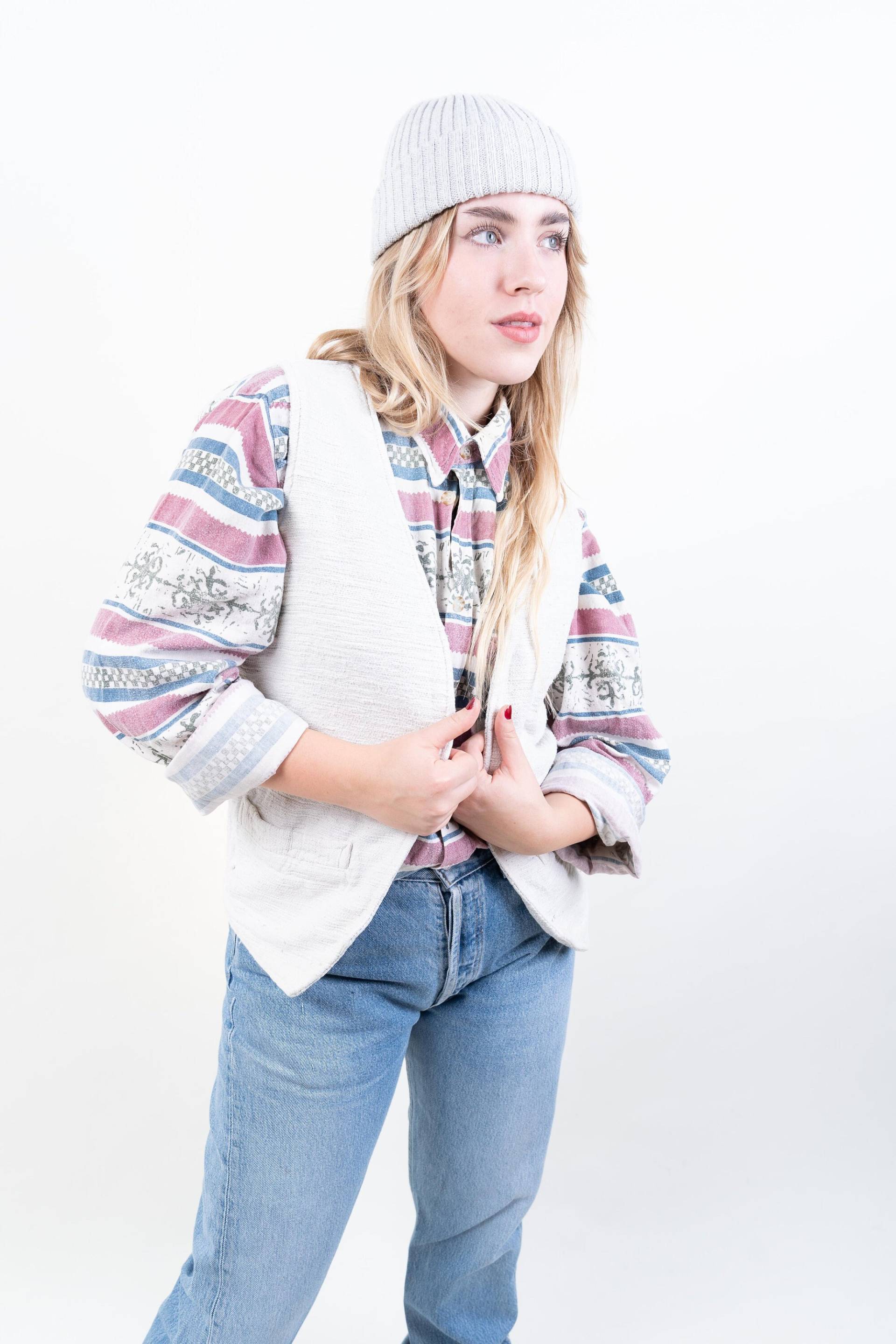 Vintage Vest Beige Cotton Size L Gender Neutral 80S von nonaClothingVintage