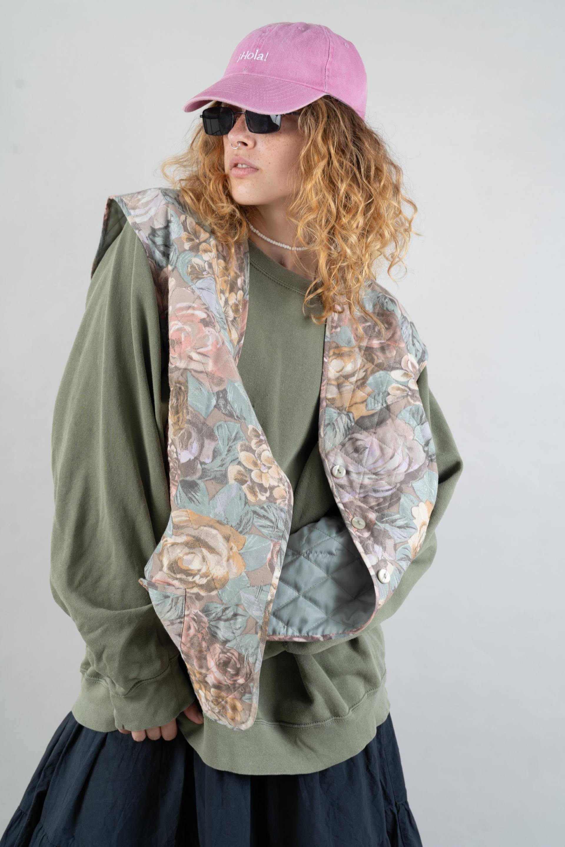 Vintage Vest Floral Pattern Size Xl Oversized Cotton Step Weste Quilted 80S von nonaClothingVintage