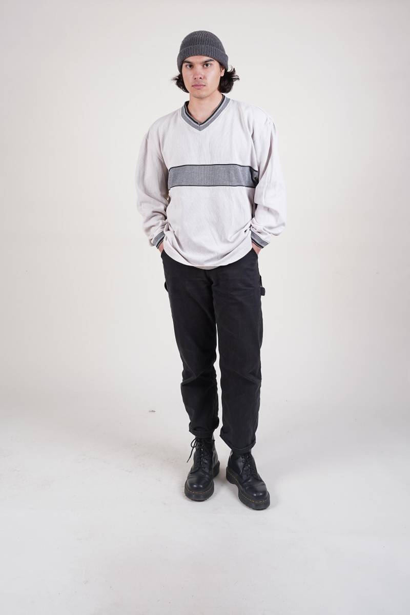 Vintage White Cotton Jumper Sweatshirt V-Neck Size Xl Gender Neutral 80S 90S von nonaClothingVintage