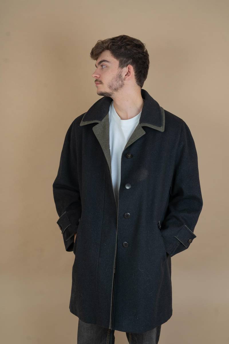 Vintage Wool Loden Coat Oversized Grey 80S 90S Brown Hem 100% Virgin Schurwolle von nonaClothingVintage