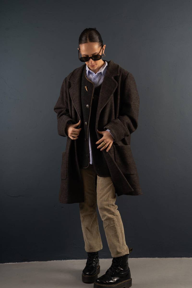 Vintage Wool Loden Coat Oversized Grey 80S 90S Ulla Popken 100% Virgin Schurwolle von nonaClothingVintage