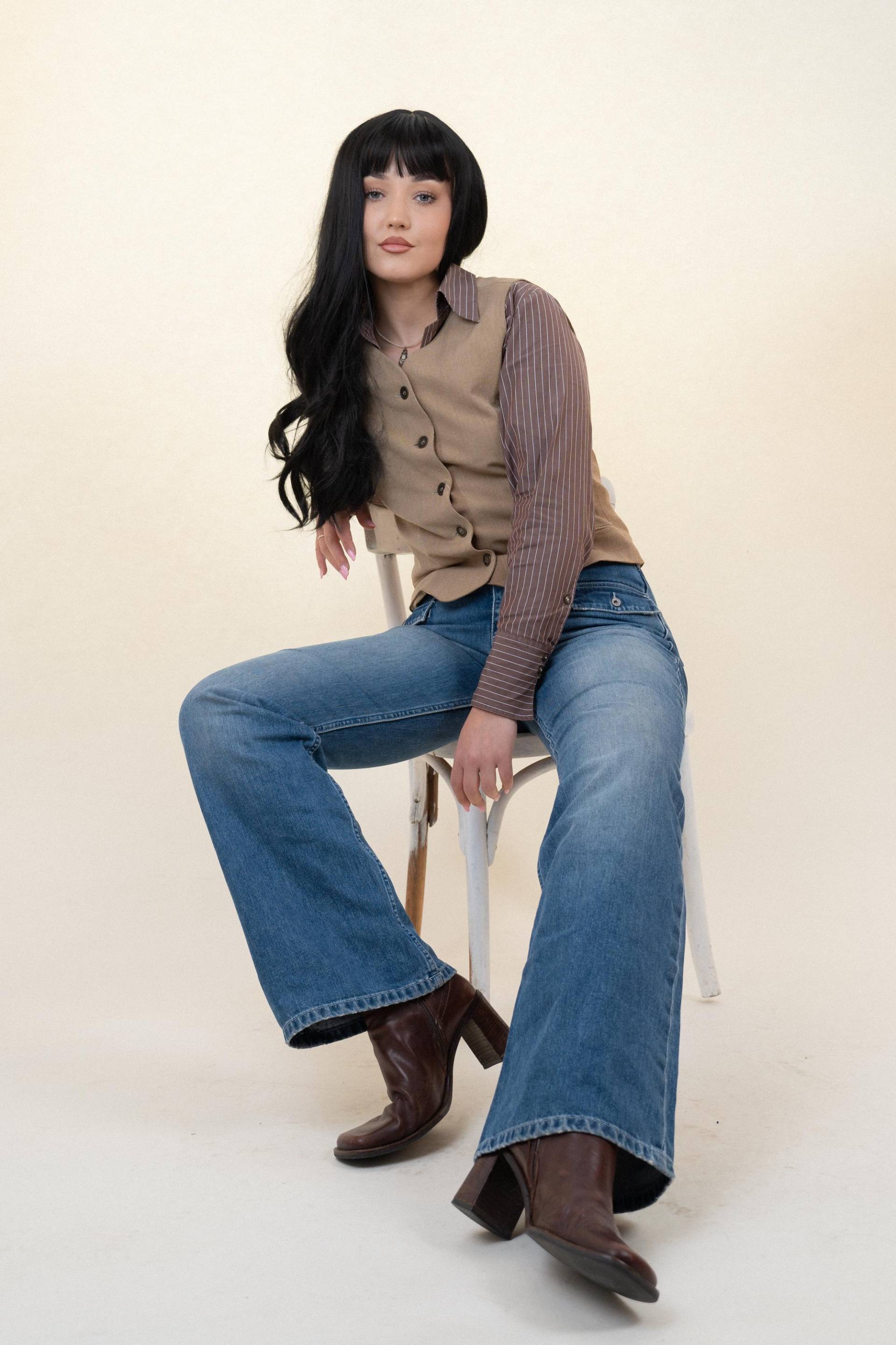 Y2K 2000S Boho Style Low Rise Flare Jeans With Leather Details - Vintage Inspired Denim, Retro Fashion Size S von nonaClothingVintage