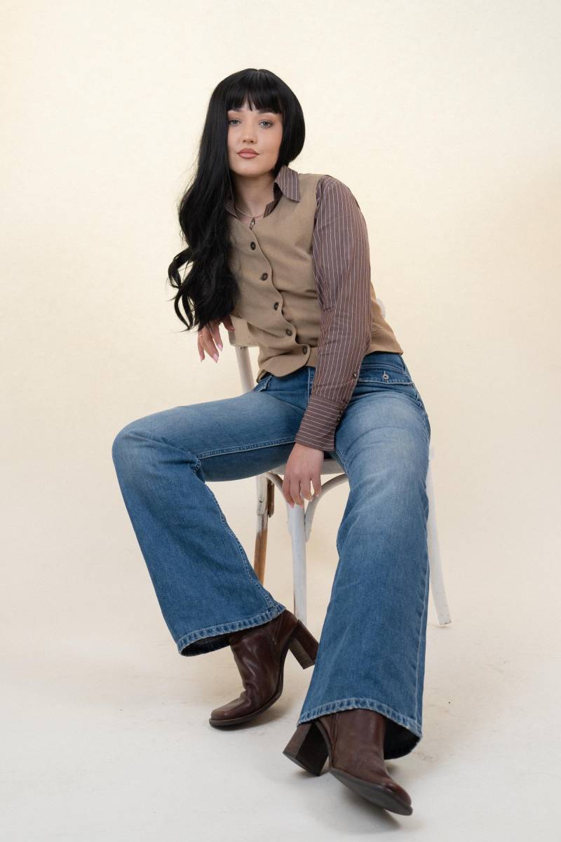 Y2K 2000S Boho Style Low Rise Flare Jeans With Leather Details - Vintage Inspired Denim, Retro Fashion Size S von nonaClothingVintage