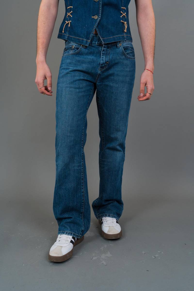 Y2K Denim Jeans - Low Rise Grunge Style Dark Wash With Pockets Baggy Pants Vintage | Size M Men Eu von nonaClothingVintage