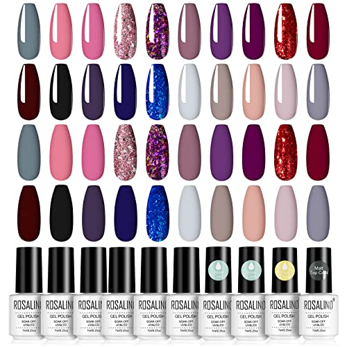 ROSALIND 24 Pieces UV Nagellack Set, 20 Farbe Gel Nagellack Nude Grau Schwarz Dunkelblau Dunkelrot Glitzern Nagellack Shellac Set Soak Off Gel Nail Polish With Top Base Coat and Matte Top Coat von ROSALIND