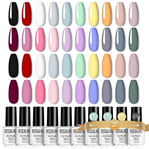 ROSALIND 24 Pieces UV Nagellack Set, 20 Farbe Gel Nagellack Nackt Schwarz Weiß Rot Rosa Nagellack Shellac Set Soak Off Gel Nail Polish With Top Base Coat and Matte Top Coat von ROSALIND