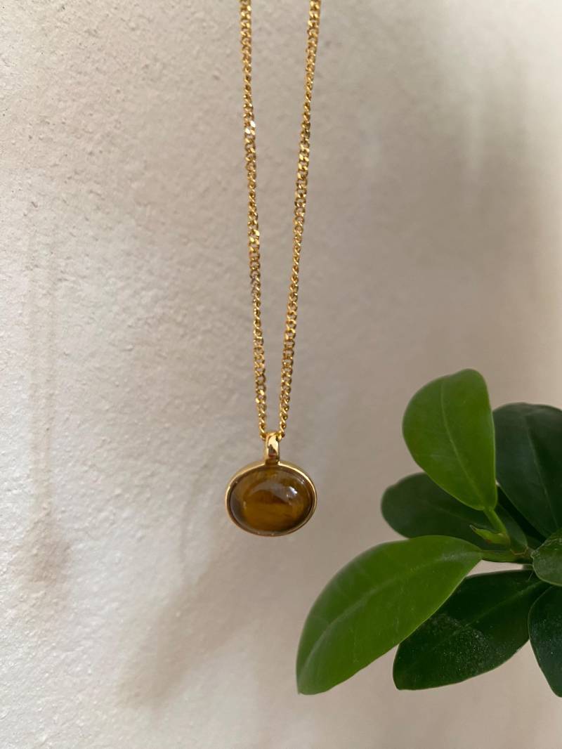 Naturstein Halskette Tigerauge Goldene Edelstein 18K Vergoldung Wasserfest Geschenk Für Sie von nonostudios