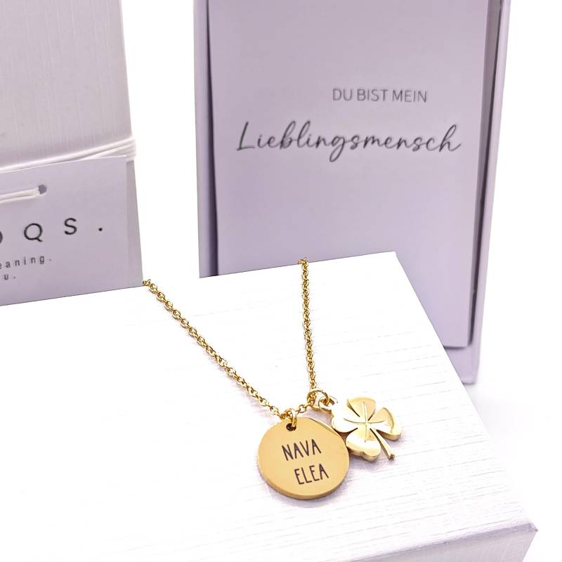 Personalisierte Kette Für Tochter, Weihnachtsgeschenk, Glücksbringer, Namenskette Mädchen, Name Graviert, Kleblatt von nooqs