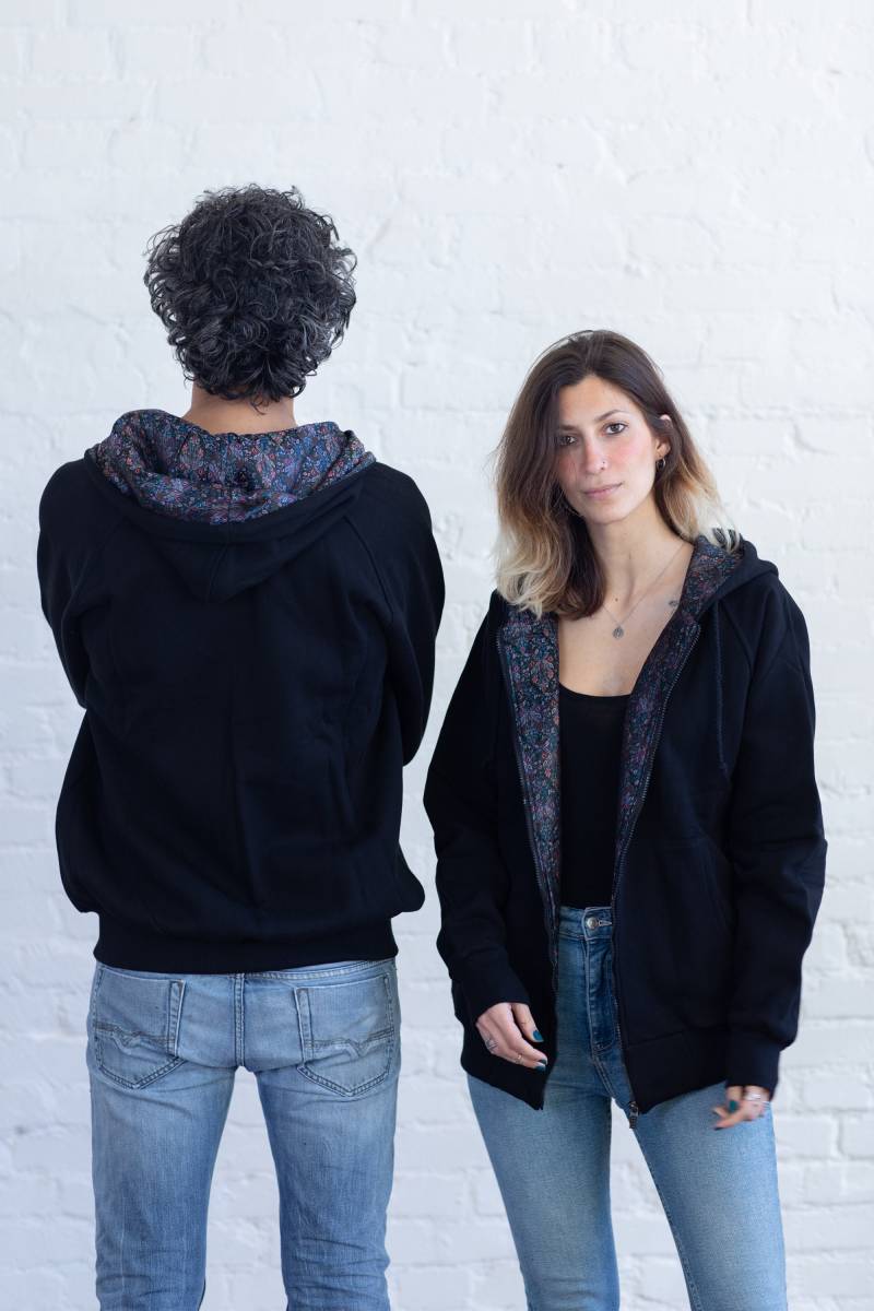 Reiner Seidenbrokat Schwarzer Zip-Hoodie - Blue Psych Plants Limited Edition | 5 Stück von nopoinARTisan