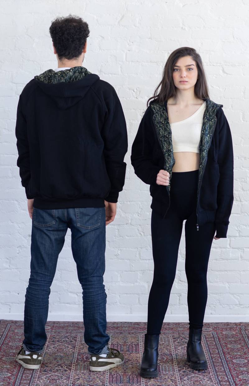 Reiner Seidenbrokat Schwarzer Zip Hoodie - Wald Limitierte Auflage | 10 Teile von nopoinARTisan