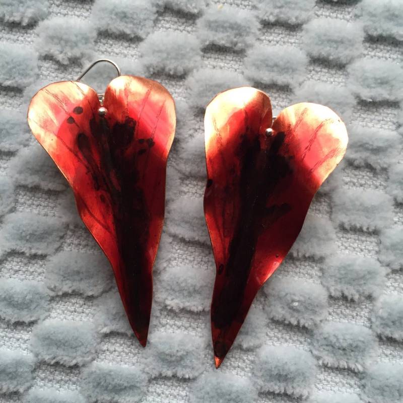 Rotes Herz Ohrringe, Kupfer Schmuck, Mutiger Rotes Herz, Liebhaber Handwerker von noracatherine