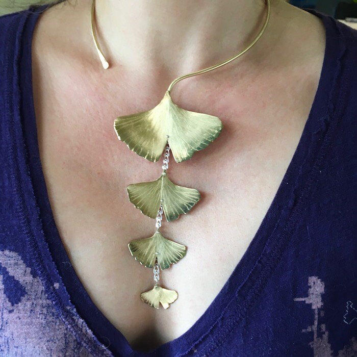xl Cascading Ginkgo Halsband in Kupfer, Bronze Oder Sterling von noracatherine