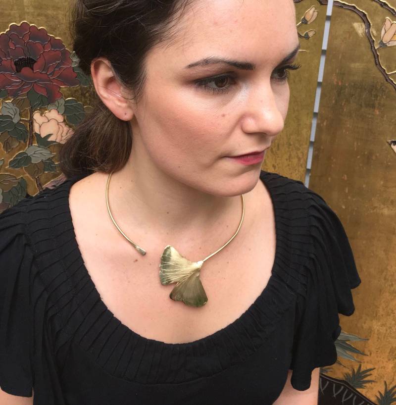 xl Ginko Blatt Halsband, Ginkgo Halskette, Schmuck, Biloba, Statement Blatt, Halsband von noracatherine