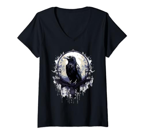 Damen Krähe Odins Rabe Odin Wikinger Walhalla Mythologie T-Shirt mit V-Ausschnitt von nordische Kultur und Nordmänner Designs
