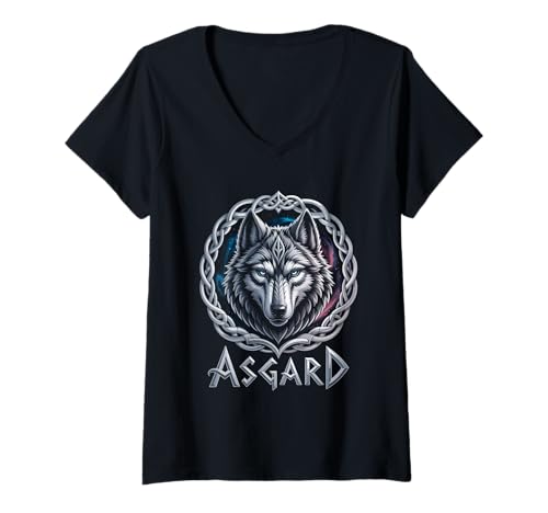 Damen Wolf von Odin Asgard keltische Runen Wikinger Mythologie T-Shirt mit V-Ausschnitt von nordische Kultur und Nordmänner Designs