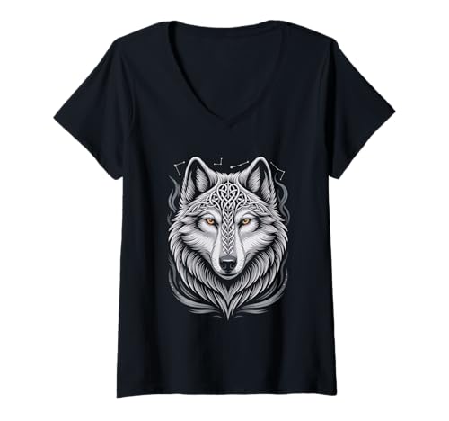 Damen Wolf von Odin Knotenmuster Wikinger nordische Mythologie T-Shirt mit V-Ausschnitt von nordische Kultur und Nordmänner Designs