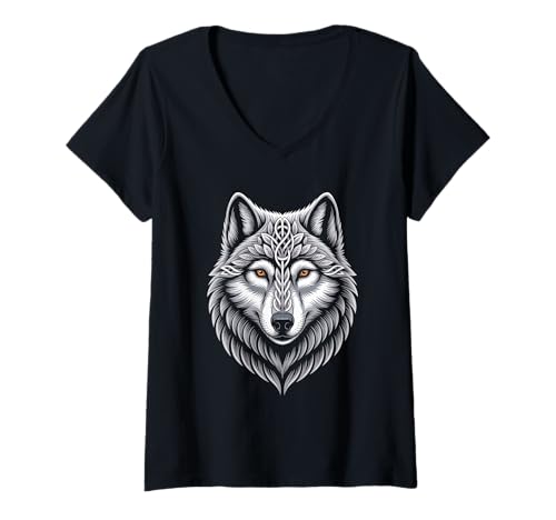 Damen Wolf von Odin Knotenmuster Wikinger nordische Mythologie T-Shirt mit V-Ausschnitt von nordische Kultur und Nordmänner Designs