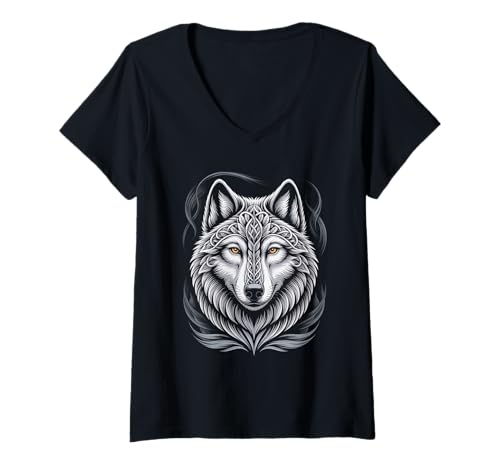 Damen Wolf von Odin Knotenmuster Wikinger nordische Mythologie T-Shirt mit V-Ausschnitt von nordische Kultur und Nordmänner Designs