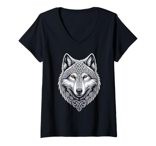 Damen Wolf von Odin Knotenmuster Wikinger nordische Mythologie T-Shirt mit V-Ausschnitt von nordische Kultur und Nordmänner Designs