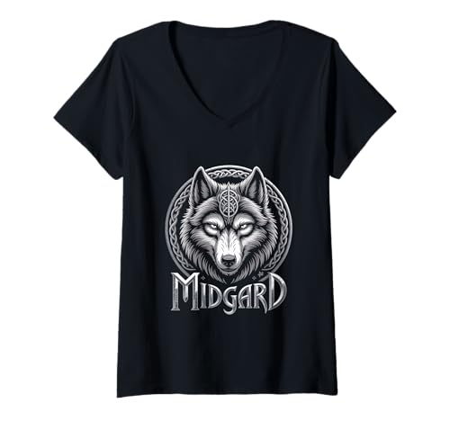 Damen Wolf von Odin Midgard keltische Runen Wikinger Mythologie T-Shirt mit V-Ausschnitt von nordische Kultur und Nordmänner Designs