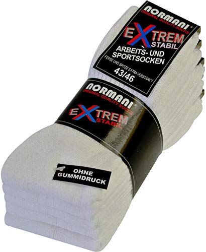 10 Paar stabile ARBEITSSOCKEN mit Frotteesohle - optimale Bau-, Sport- und Wandersocken - druckfreier Sitz Farbe Weiß Größe 43-46 von normani