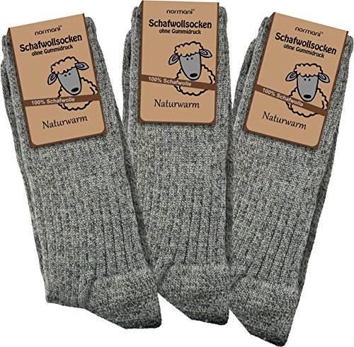 3 Paar Schafwollsocken - Socken aus 100% Schafwolle - naturwarm Größe 39/42 von normani