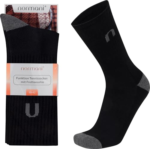 4 Paar Tennissocken Damen & Herren Trainingssocken für jede Sportart Sportsocken Crew Socks mit Motiv Unisex Farbe Schwarz/Anthrazit Größe 43-46 von normani