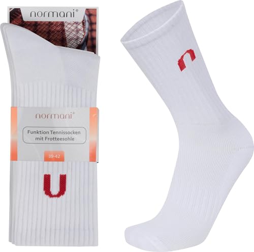 4 Paar Tennissocken Damen & Herren Trainingssocken für jede Sportart Sportsocken Crew Socks mit Motiv Unisex Farbe Weiß Größe 43-46 von normani