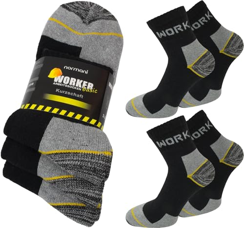 6 Paar Arbeitssocken Work für Herren extra robust - Herrensocken für die Arbeit mit verstärkter Ferse und Spitze Farbe Kurzschaft Größe 47/50 von normani