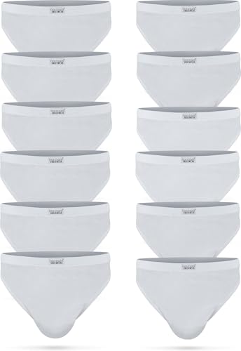 6 oder 12 Slips aus 100% Baumwolle mit weichem Stretch Bund und ohne nervigen Schnipsel - Unterwäsche/Unterhosen für Herren (Gr. S - 4XL) Farbe 12 x Weiß Größe XL von normani