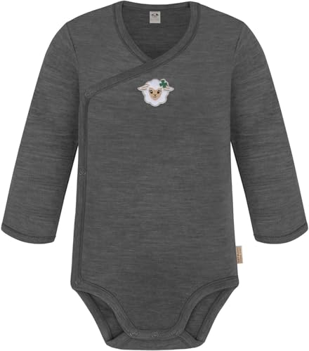 Baby Bio Merino Wickelbody Langarmbody mit Knopf aus Merinowolle Langarm-Strampler Einteiler 0-24 Monate für Junge und Mädchen Farbe Anthrazit Größe 74 von normani
