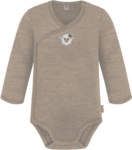 Baby Bio Merino Wickelbody Langarmbody mit Knopf aus Merinowolle Langarm-Strampler Einteiler 0-24 Monate für Junge und Mädchen Farbe Beige Größe 74 von normani