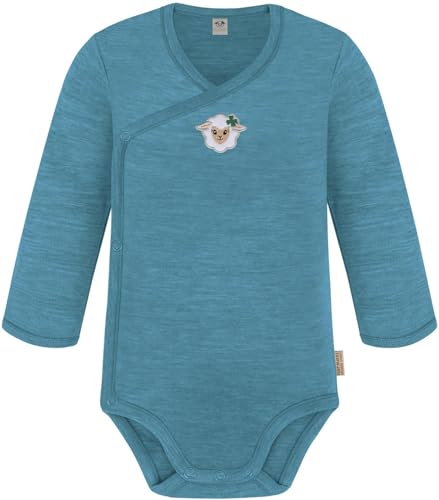 Baby Bio Merino Wickelbody Langarmbody mit Knopf aus Merinowolle Langarm-Strampler Einteiler 0-24 Monate für Junge und Mädchen Farbe Blau Größe 86 von normani