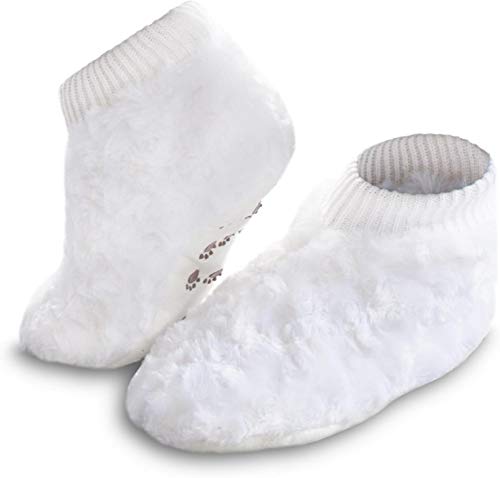 Damen-Fleece-Hausschuhe mit Rutschfester Sohle und Bommeln am Schaft Farbe Fell-Homesocks/Weiß Größe 35-38 von normani