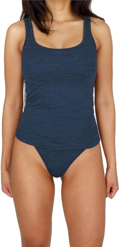 Damen Merino Tanktop Ärmelloses Shirt Unterhemd Unterwäsche aus 100% Bio-Merinowolle - Tiefer Rundausschnitt - Atmungsaktives Sportunterteil Farbe Navy Größe XS von normani