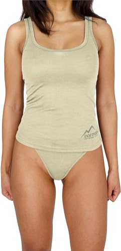 Damen Merino Tanktop Ärmelloses Shirt Unterhemd Unterwäsche aus 100% Bio-Merinowolle - Tiefer Rundausschnitt - Atmungsaktives Sportunterteil Farbe Wollweiß Größe M von normani