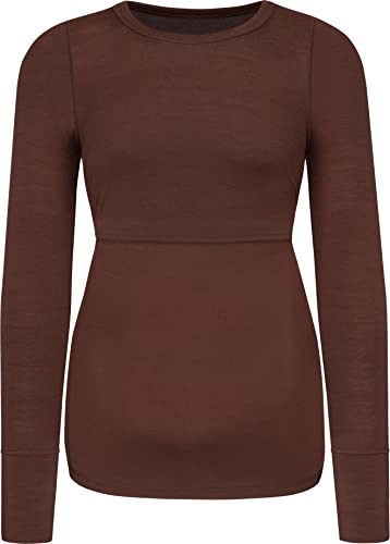 Damen Merino Umstands-Langarm-Shirt Stillshirt mit Rundhalsausschnitt - Schwangerschafts Oberteil Umstandspullover aus RWS zertifizierter Merinowolle und Elasthan Farbe Braun Größe L von normani