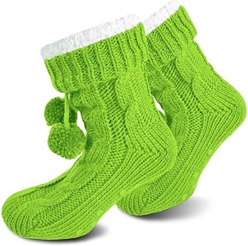 Damen Winter Hausschuhe mit Bommeln und Plüsch Farbe Apfelgrün Größe 36-40 von normani